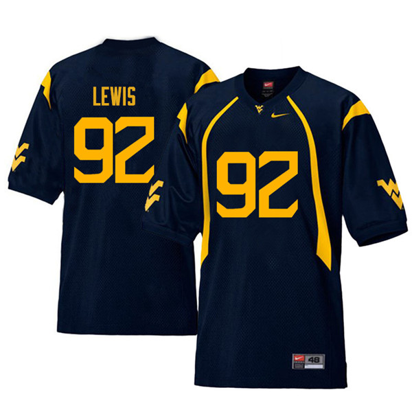 NCAA Men's Jon Lewis West Virginia Mountaineers Navy #92 Nike Stitched Football College Retro Authentic Jersey WK23U76RC
